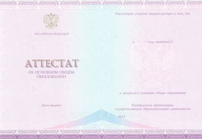 Аттестат 9 классов образца от 2014 до 2025 СпецБланк