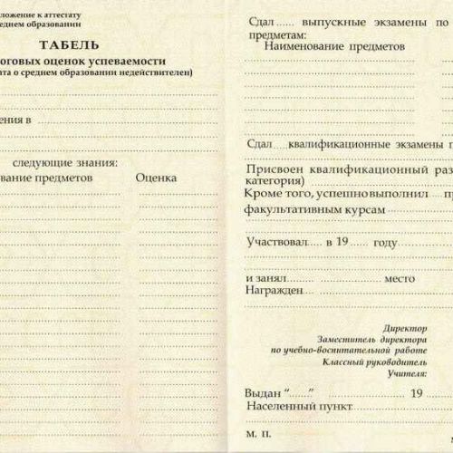 Аттестат 10 классов о среднем образовании от 1990 до 1993