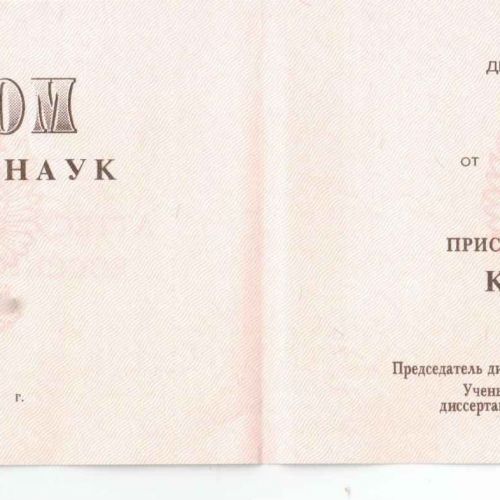 Диплом кандидата наук 1993-1999